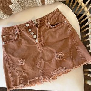 Rust Distressed Mini Skirt